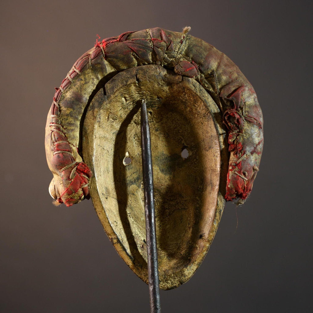 African mask wall art, Dan tribal face, cowrie shell ritual mask, carved wood mask decor, ancestral forest spirit, ethnic wall hanging-G5382