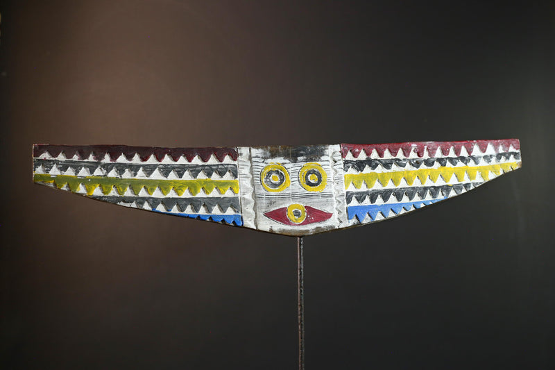 African bird mask wall art, Bwa plank hawk, Burkina Faso tribal carving, winged wood wall decor, geometric sculpture, ritual mask-G5383