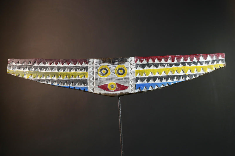 African bird mask wall art, Bwa plank hawk, Burkina Faso tribal carving, winged wood wall decor, geometric sculpture, ritual mask-G5383
