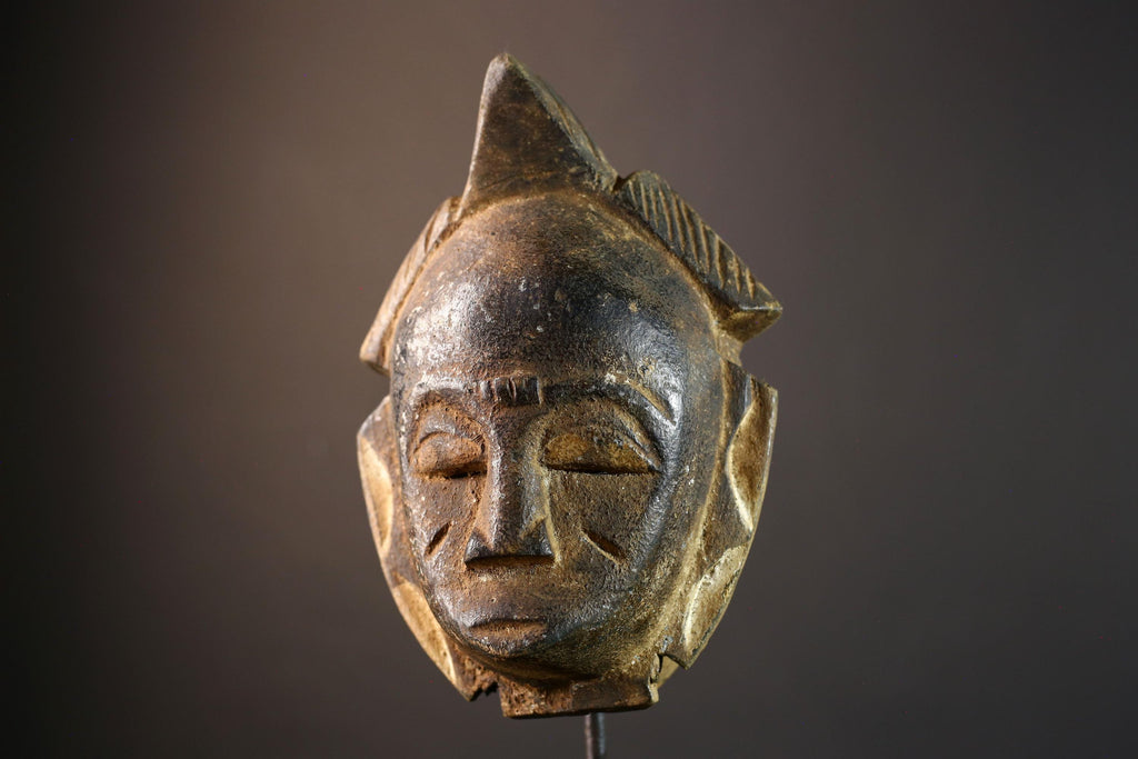 African wall decor, Lulua tribal mask from Congo, carved wood face sculpture, ancestral mask wall art, spiritual home accent piece-G5384