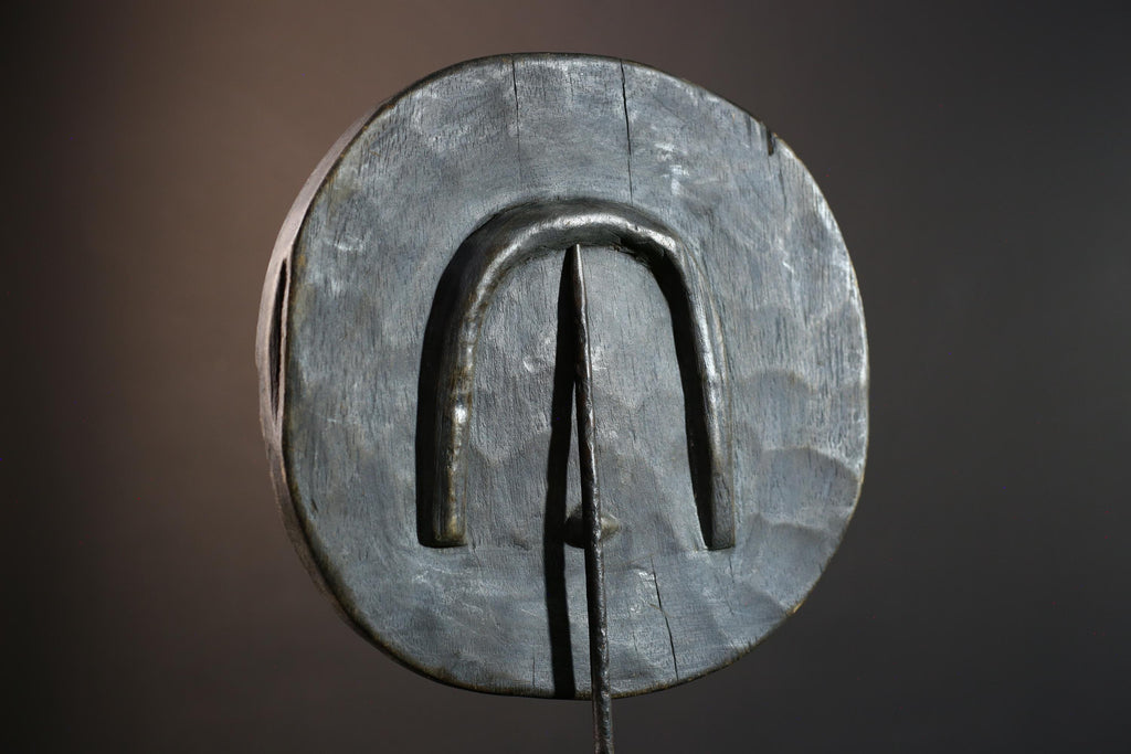 African tribal mask wall decor, Bwa sun mask from Burkina Faso, geometric spirit carving, cultural black and white wood sculpture-G5385