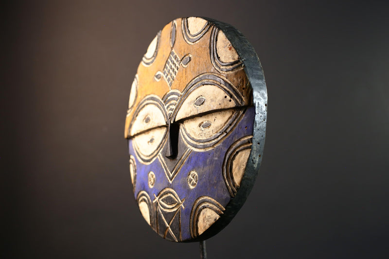 African wall decor, Bwa tribal sun mask from Burkina Faso, spirit face carving, geometric wood sculpture, ceremonial mask wall art-G5386