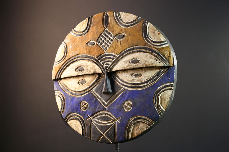 African wall decor, Bwa tribal sun mask from Burkina Faso, spirit face carving, geometric wood sculpture, ceremonial mask wall art-G5386