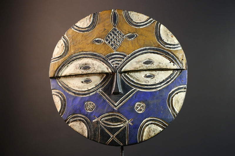 African wall decor, Bwa tribal sun mask from Burkina Faso, spirit face carving, geometric wood sculpture, ceremonial mask wall art-G5386