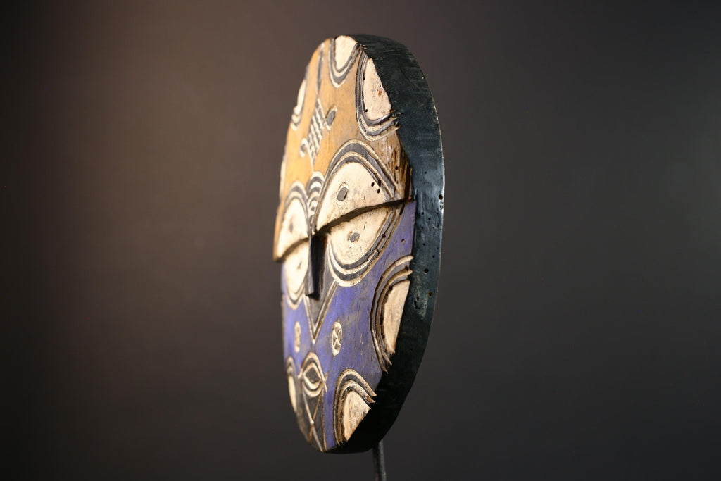 African wall decor, Bwa tribal sun mask from Burkina Faso, spirit face carving, geometric wood sculpture, ceremonial mask wall art-G5386