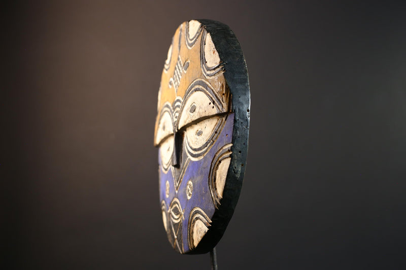 African wall decor, Bwa tribal sun mask from Burkina Faso, spirit face carving, geometric wood sculpture, ceremonial mask wall art-G5386