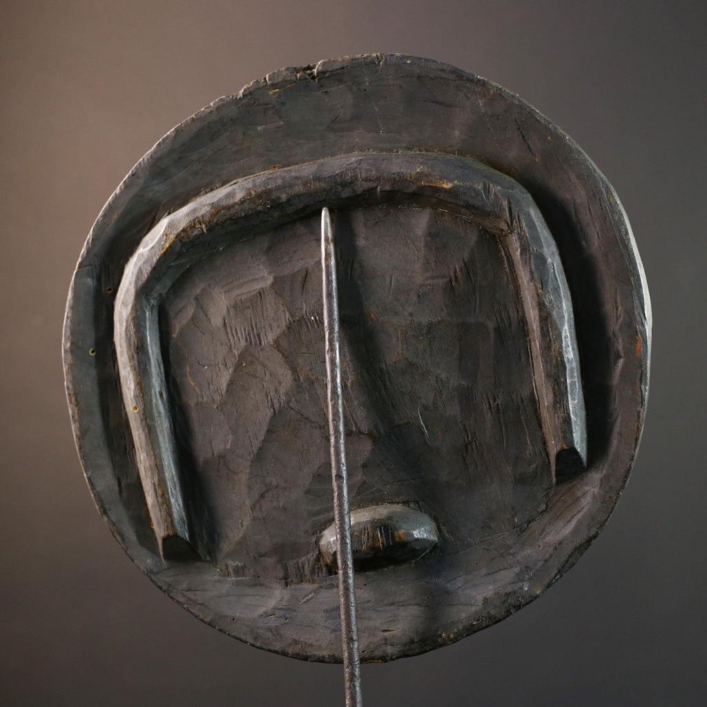 African wall decor, Bwa tribal sun mask from Burkina Faso, spirit face carving, geometric wood sculpture, ceremonial mask wall art-G5386