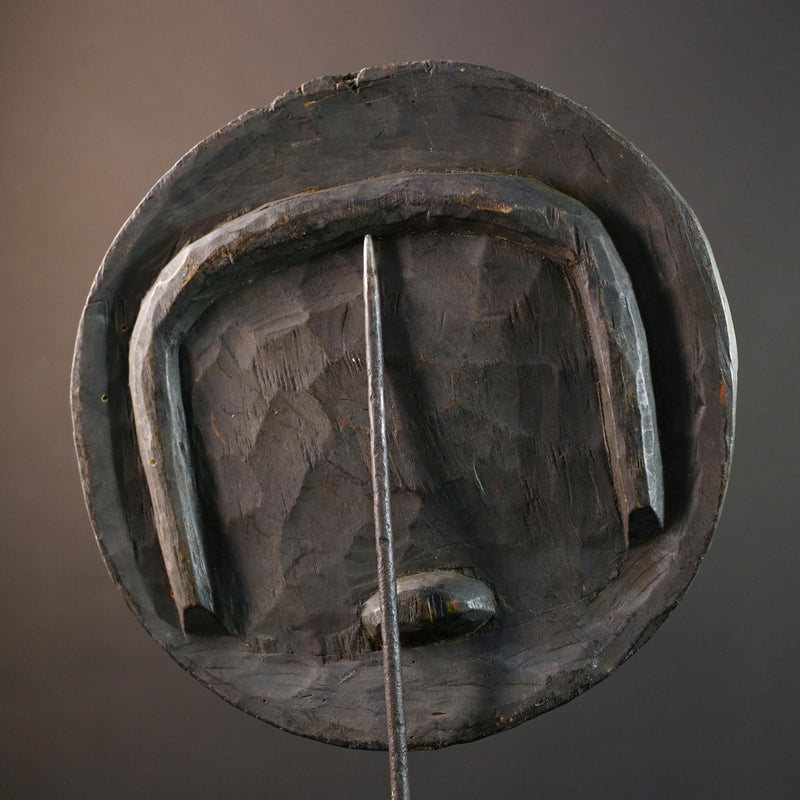 African wall decor, Bwa tribal sun mask from Burkina Faso, spirit face carving, geometric wood sculpture, ceremonial mask wall art-G5386