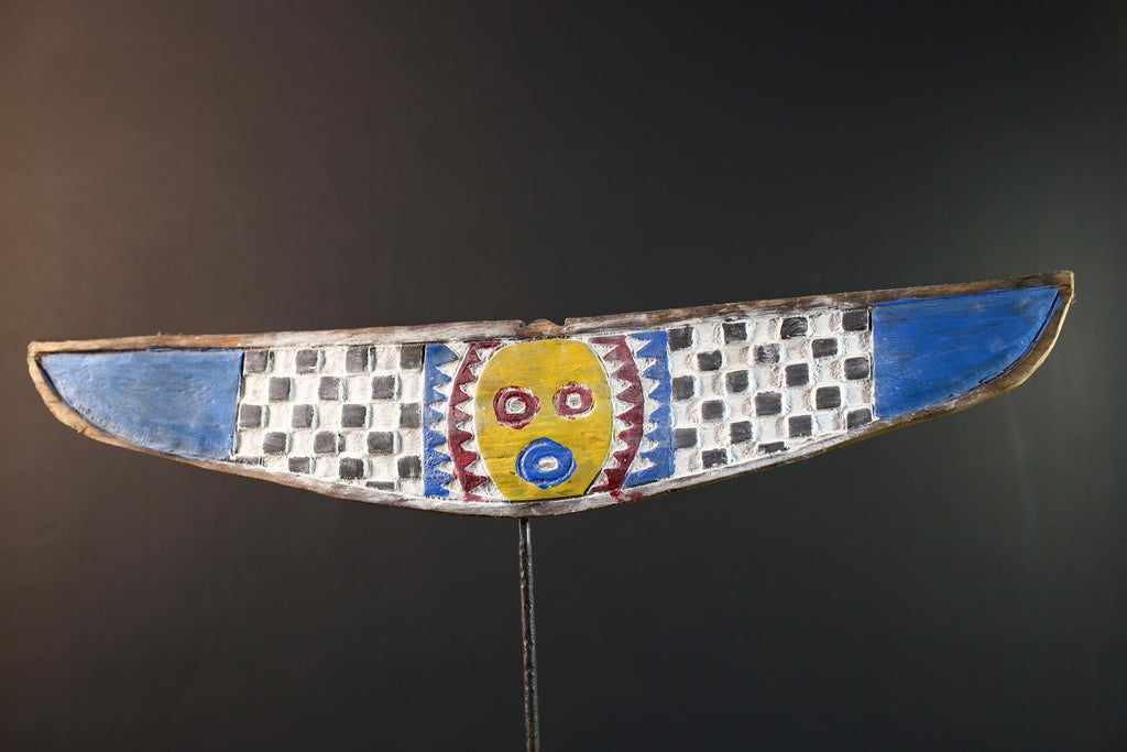 African wall decor, Bwa bird mask from Burkina Faso, flying spirit sculpture, tribal ritual wood art, geometric ceremonial wall piece-G5387