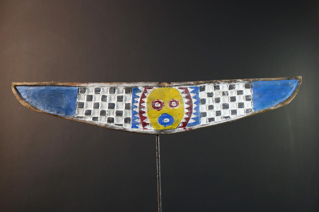 African wall decor, Bwa bird mask from Burkina Faso, flying spirit sculpture, tribal ritual wood art, geometric ceremonial wall piece-G5387