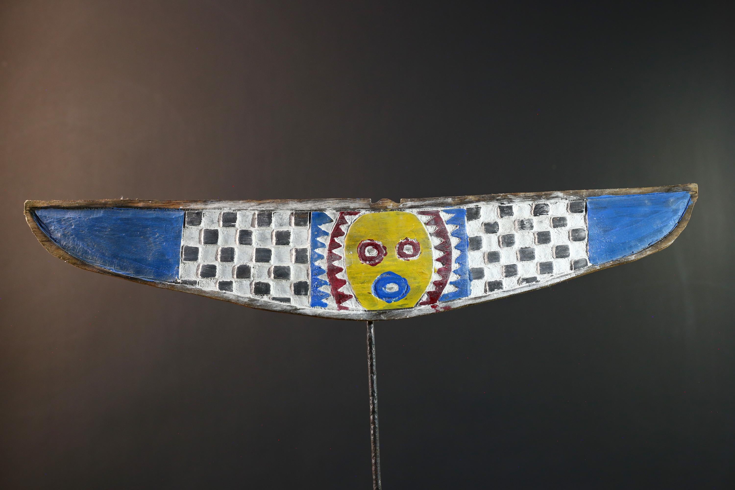 African wall decor, Bwa bird mask from Burkina Faso, flying spirit sculpture, tribal ritual wood art, geometric ceremonial wall piece-G5387