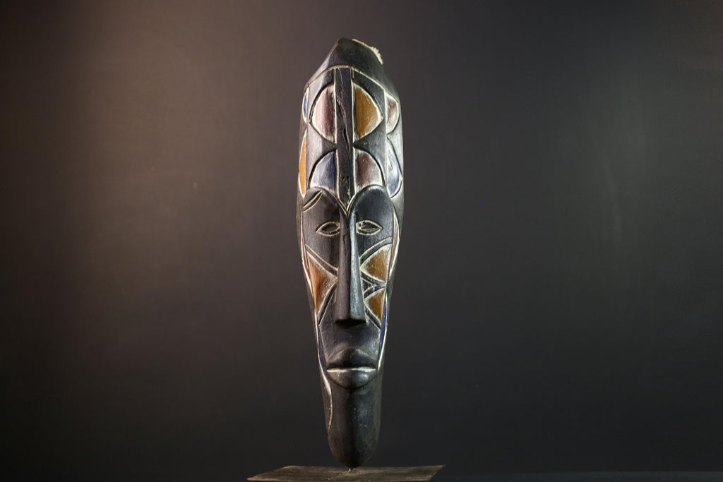 African tribal mask, Fang Ngil face carving from Gabon, long wall sculpture art, hand carved wood mask, ancestral spiritual home decor-G5388