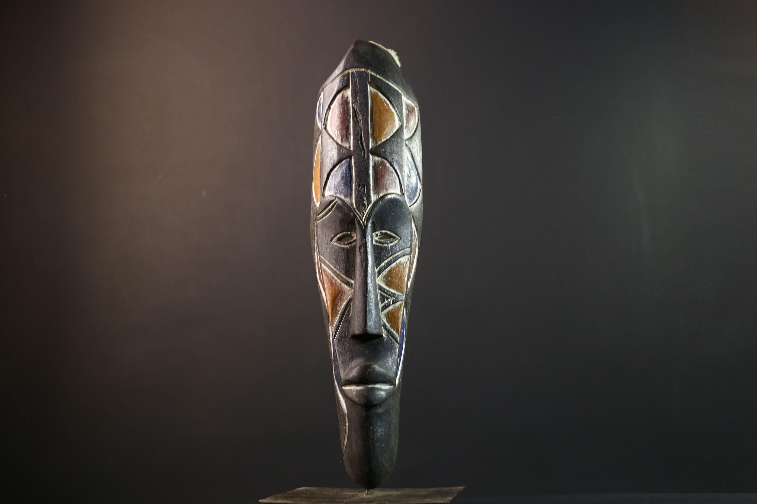 African tribal mask, Fang Ngil face carving from Gabon, long wall sculpture art, hand carved wood mask, ancestral spiritual home decor-G5388