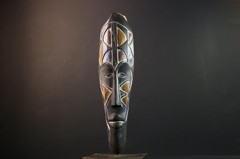 African tribal mask, Fang Ngil face carving from Gabon, long wall sculpture art, hand carved wood mask, ancestral spiritual home decor-G5388