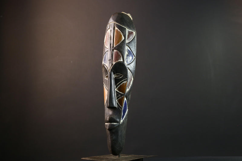 African tribal mask, Fang Ngil face carving from Gabon, long wall sculpture art, hand carved wood mask, ancestral spiritual home decor-G5388
