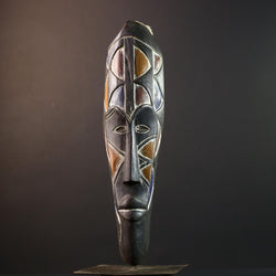 African tribal mask, Fang Ngil face carving from Gabon, long wall sculpture art, hand carved wood mask, ancestral spiritual home decor-G5388
