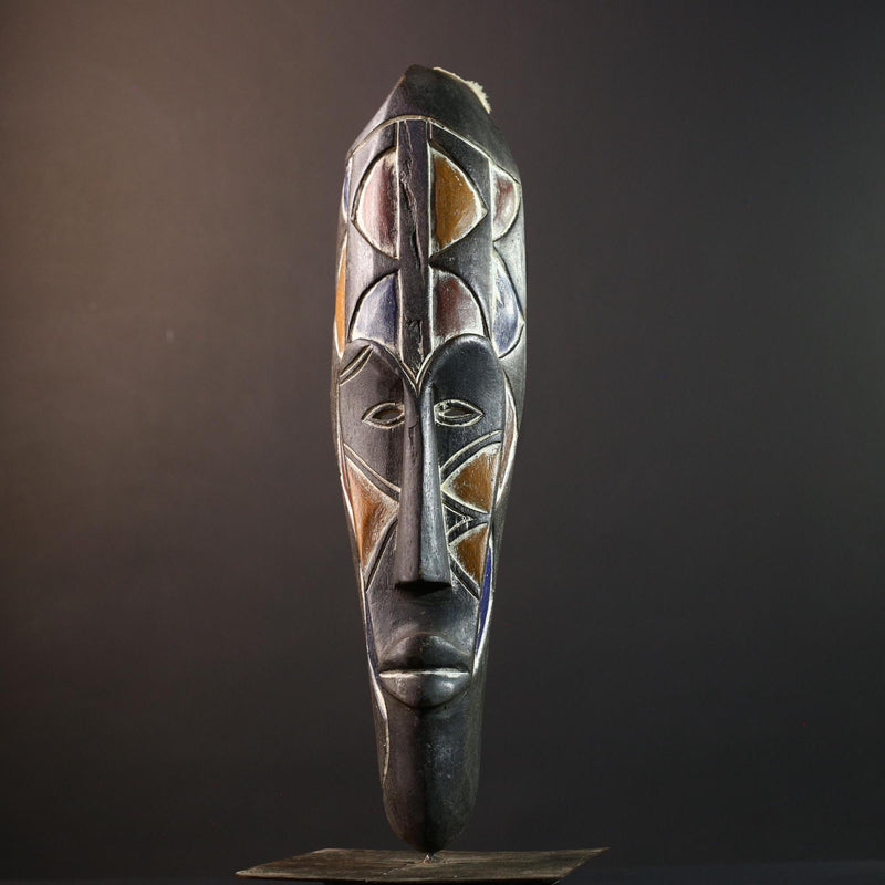 African tribal mask, Fang Ngil face carving from Gabon, long wall sculpture art, hand carved wood mask, ancestral spiritual home decor-G5388