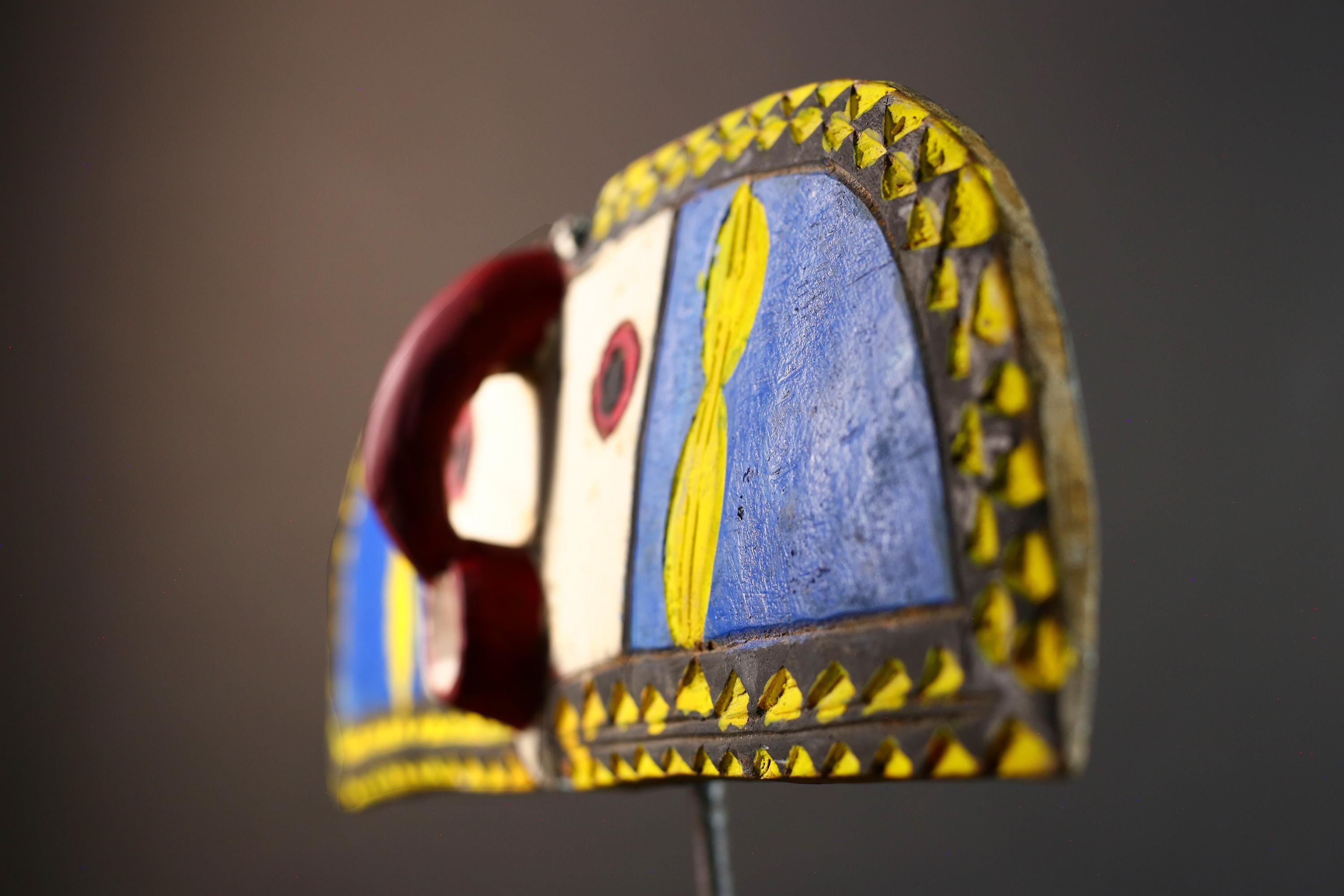 African wall decor, Bwa butterfly mask from Burkina Faso, spirit wing sculpture,tribal wood panel art, painted ceremonial wall carving-G5392