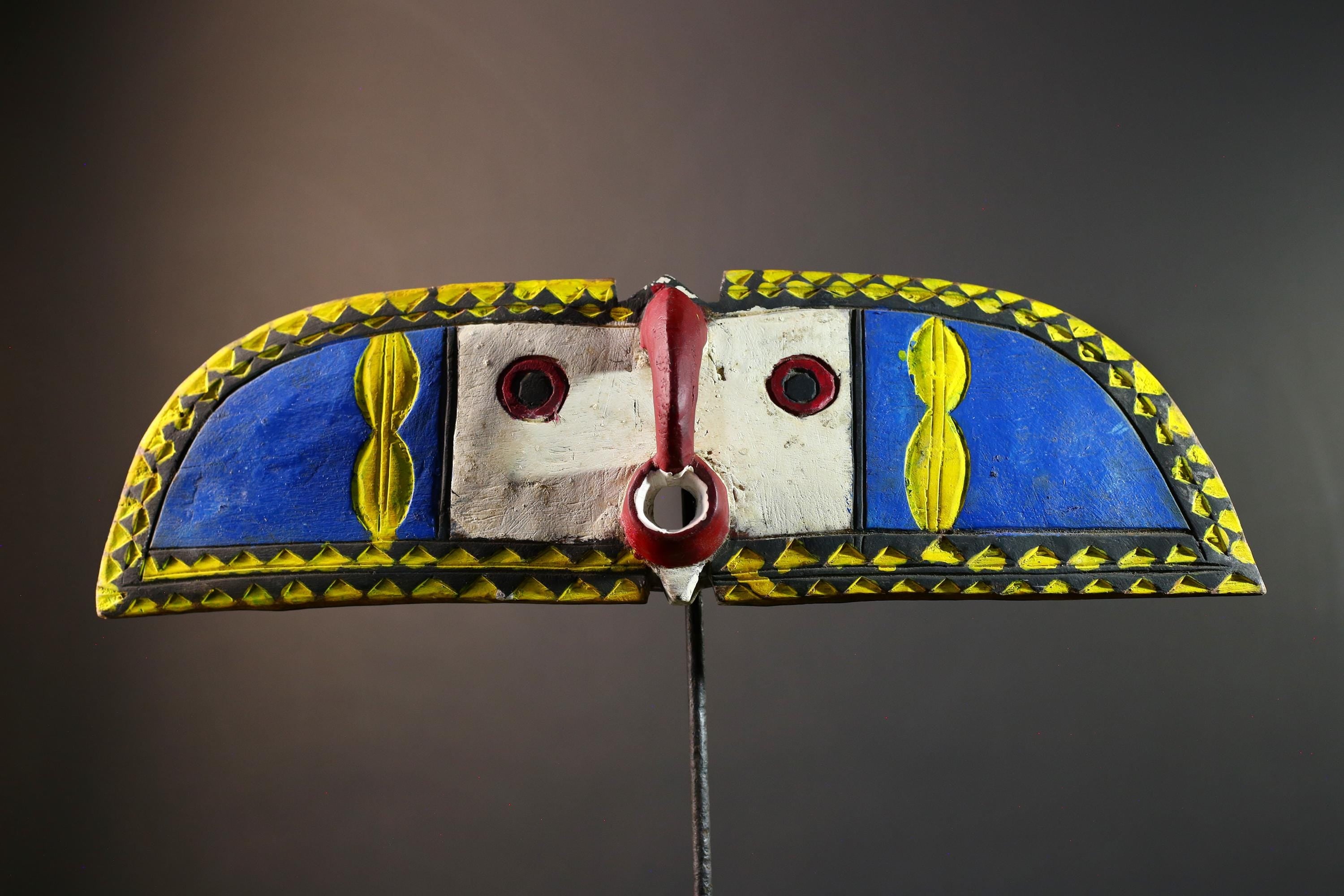 African wall decor, Bwa butterfly mask from Burkina Faso, spirit wing sculpture,tribal wood panel art, painted ceremonial wall carving-G5392