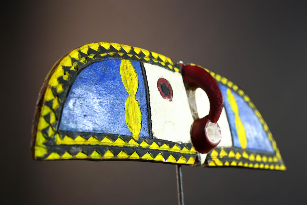 African wall decor, Bwa butterfly mask from Burkina Faso, spirit wing sculpture,tribal wood panel art, painted ceremonial wall carving-G5392