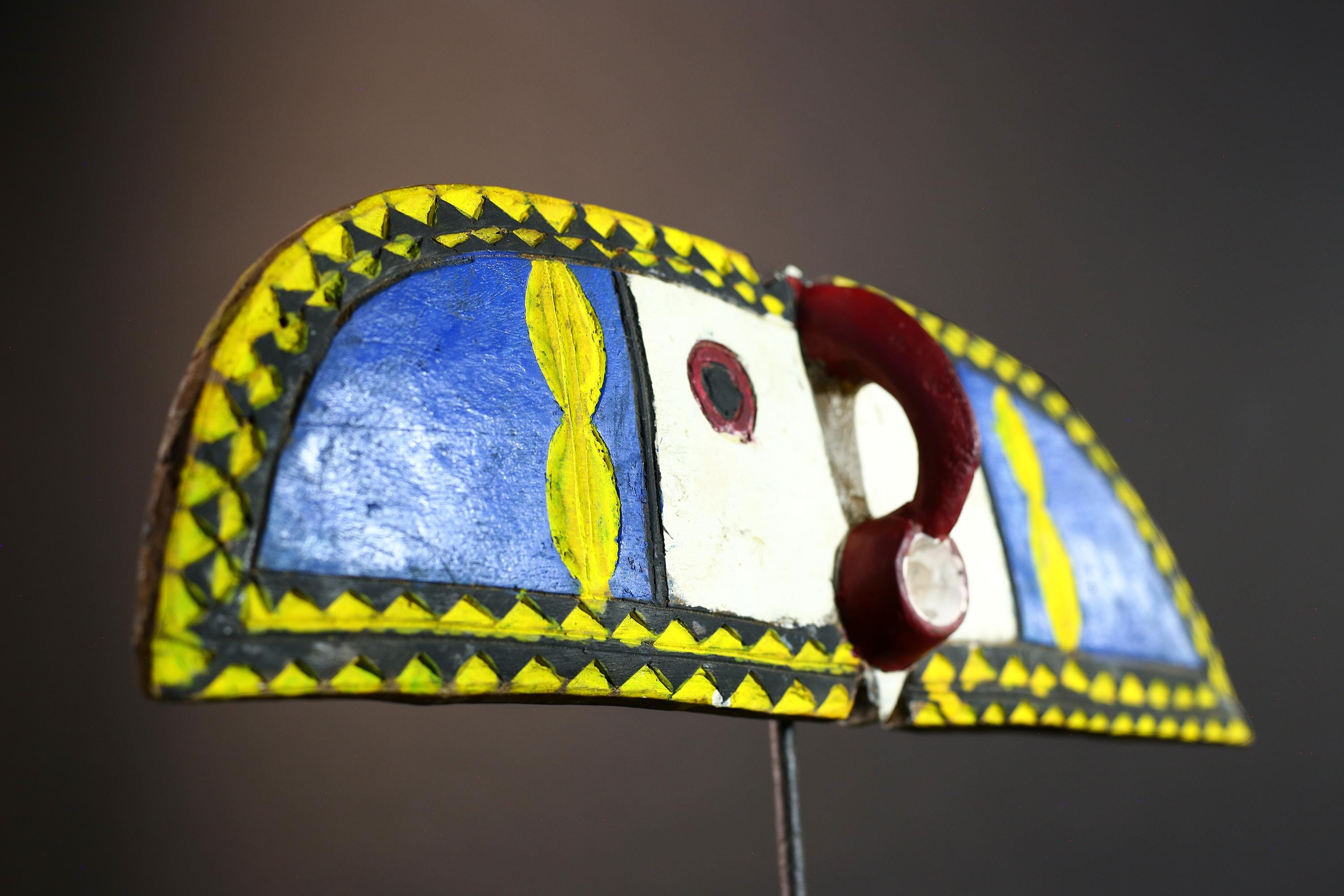 African wall decor, Bwa butterfly mask from Burkina Faso, spirit wing sculpture,tribal wood panel art, painted ceremonial wall carving-G5392