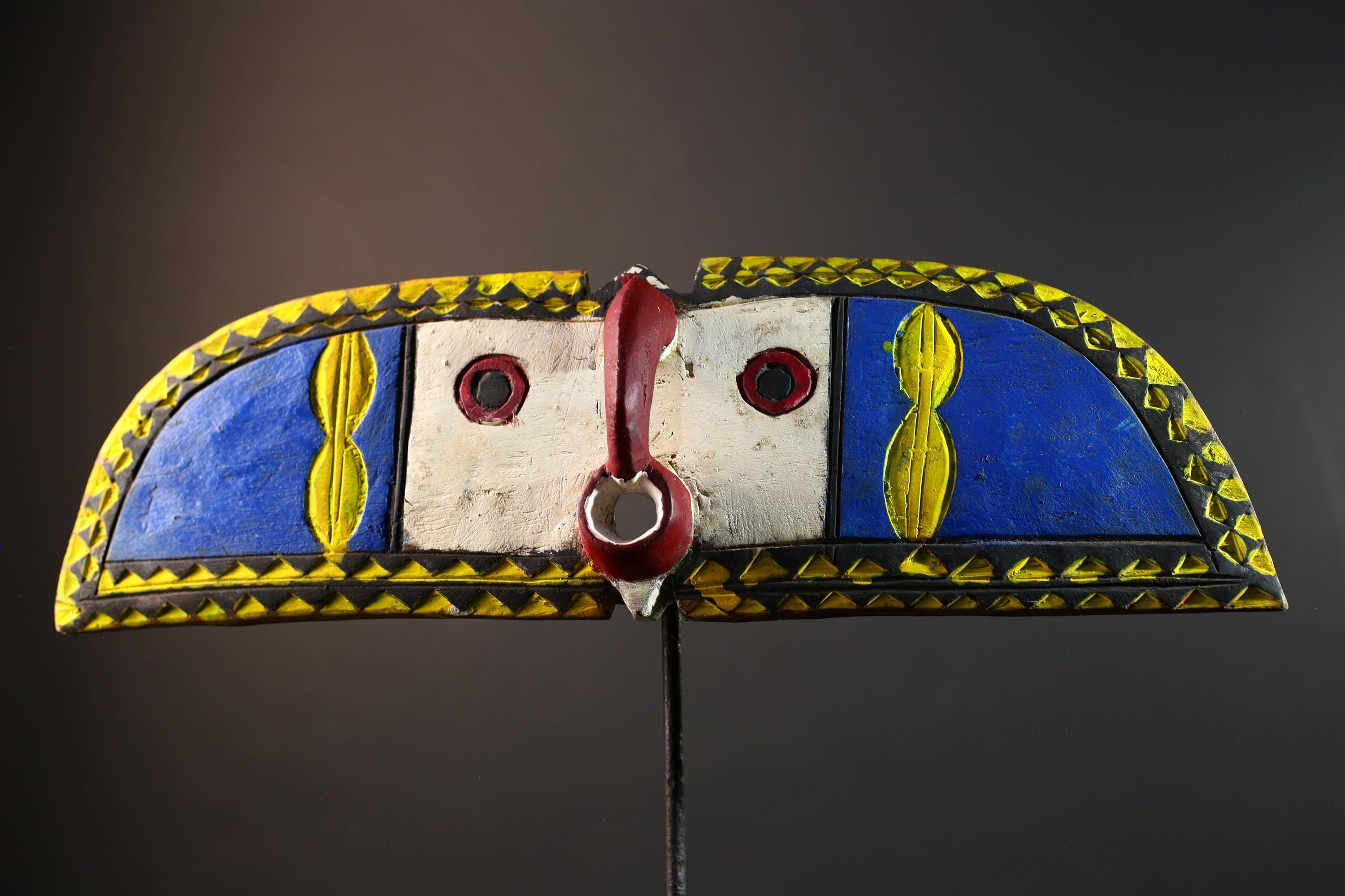 African wall decor, Bwa butterfly mask from Burkina Faso, spirit wing sculpture,tribal wood panel art, painted ceremonial wall carving-G5392