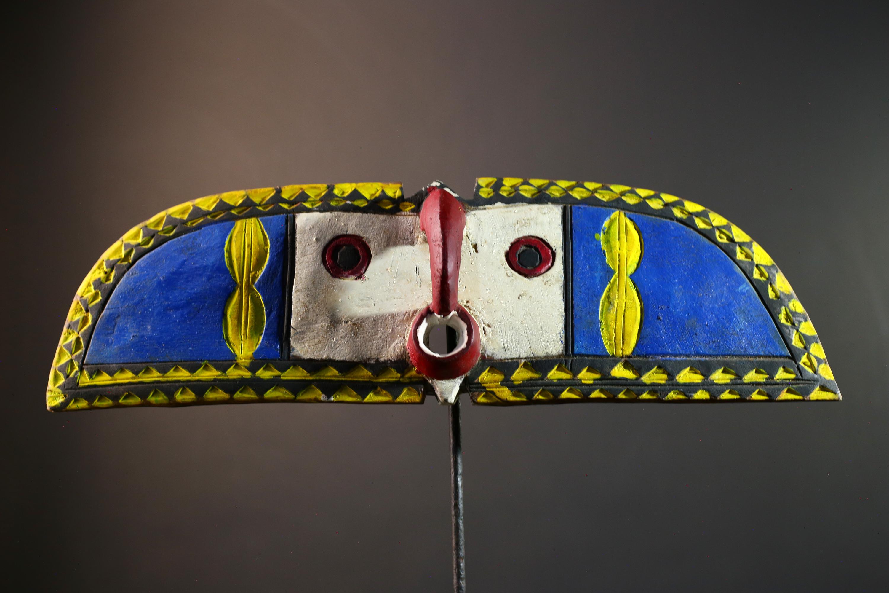 African wall decor, Bwa butterfly mask from Burkina Faso, spirit wing sculpture,tribal wood panel art, painted ceremonial wall carving-G5392