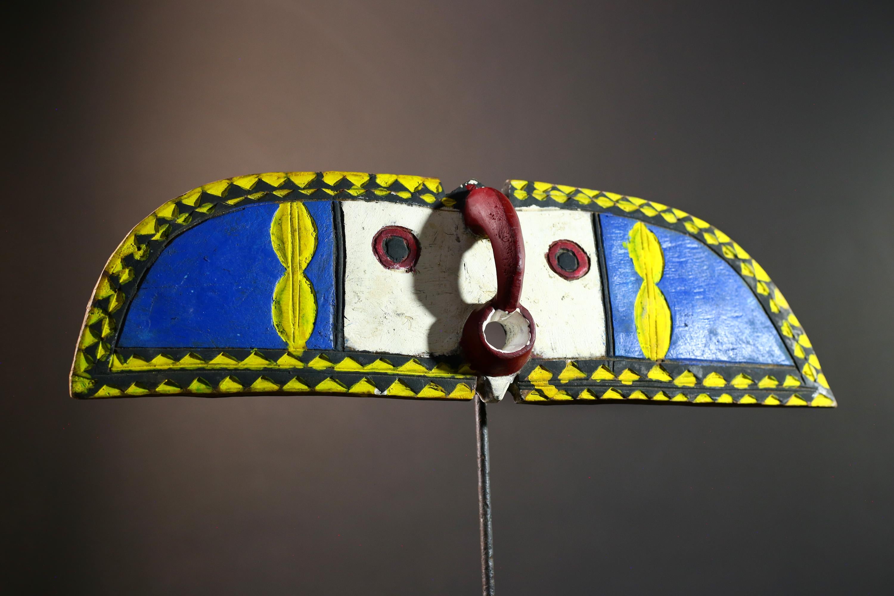 African wall decor, Bwa butterfly mask from Burkina Faso, spirit wing sculpture,tribal wood panel art, painted ceremonial wall carving-G5392