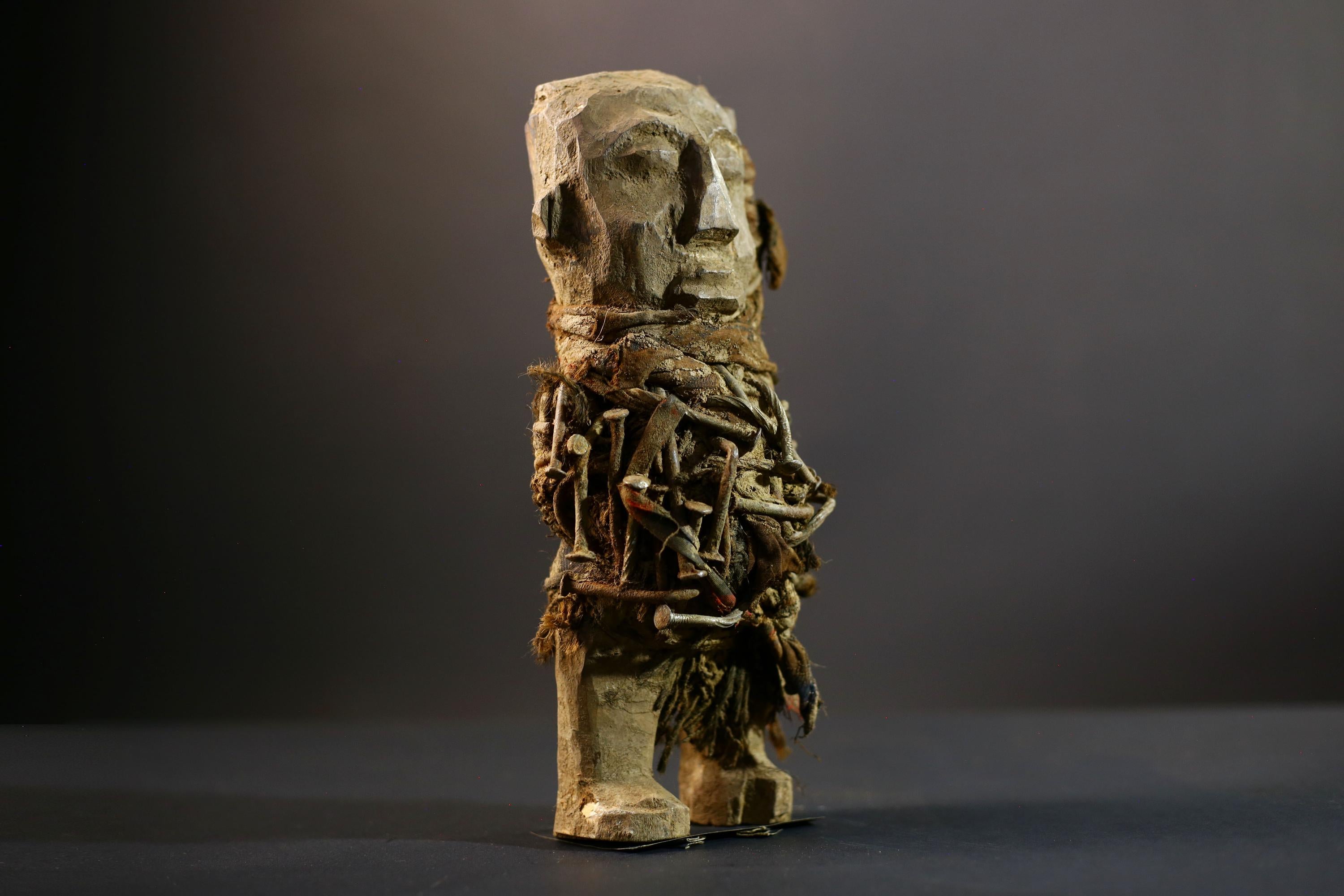 African Power Figure | Songye Nkisi Fetish | DR Congo Tribal Art | Hand-Carved Wood Sculpture | Vintage African Decor-G5318