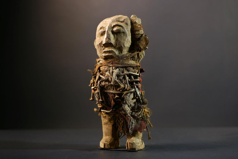 African Power Figure | Songye Nkisi Fetish | DR Congo Tribal Art | Hand-Carved Wood Sculpture | Vintage African Decor-G5318