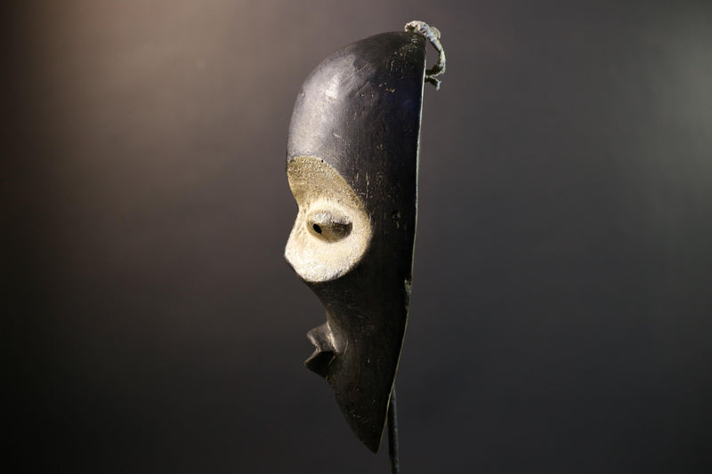 Africa Spirit Mask, Ogoni Hand-Carved Wood Wall Decor, Nigeria Tribal Art, Black Mask with White Kaolin Eyes, Vintage Africa Sculpture-G5314