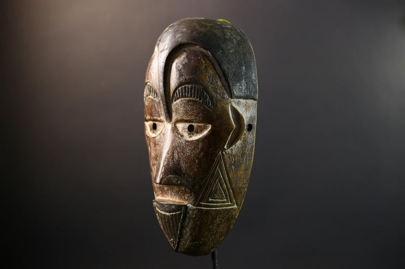 African Cihongo Mask Chokwe Tribe, Brown Wood Wall Decor, Grid Scarification Art, Vintage Angola DR Congo Sculpture-G5311
