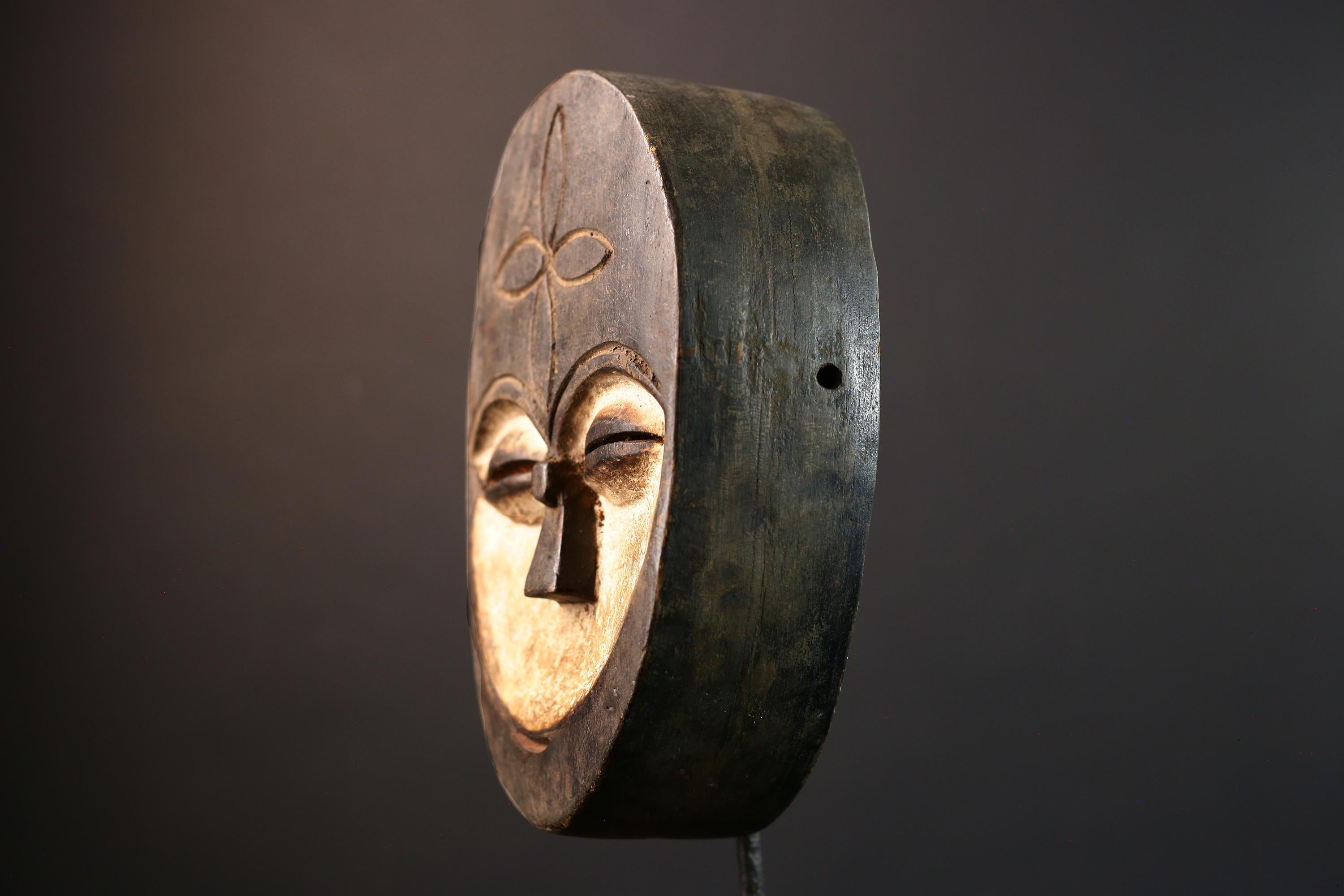 African Kota mask, tribal wall mask, white Gabon mask, reliquary art decor, ceremonial wood mask, African spiritual face art-G5397