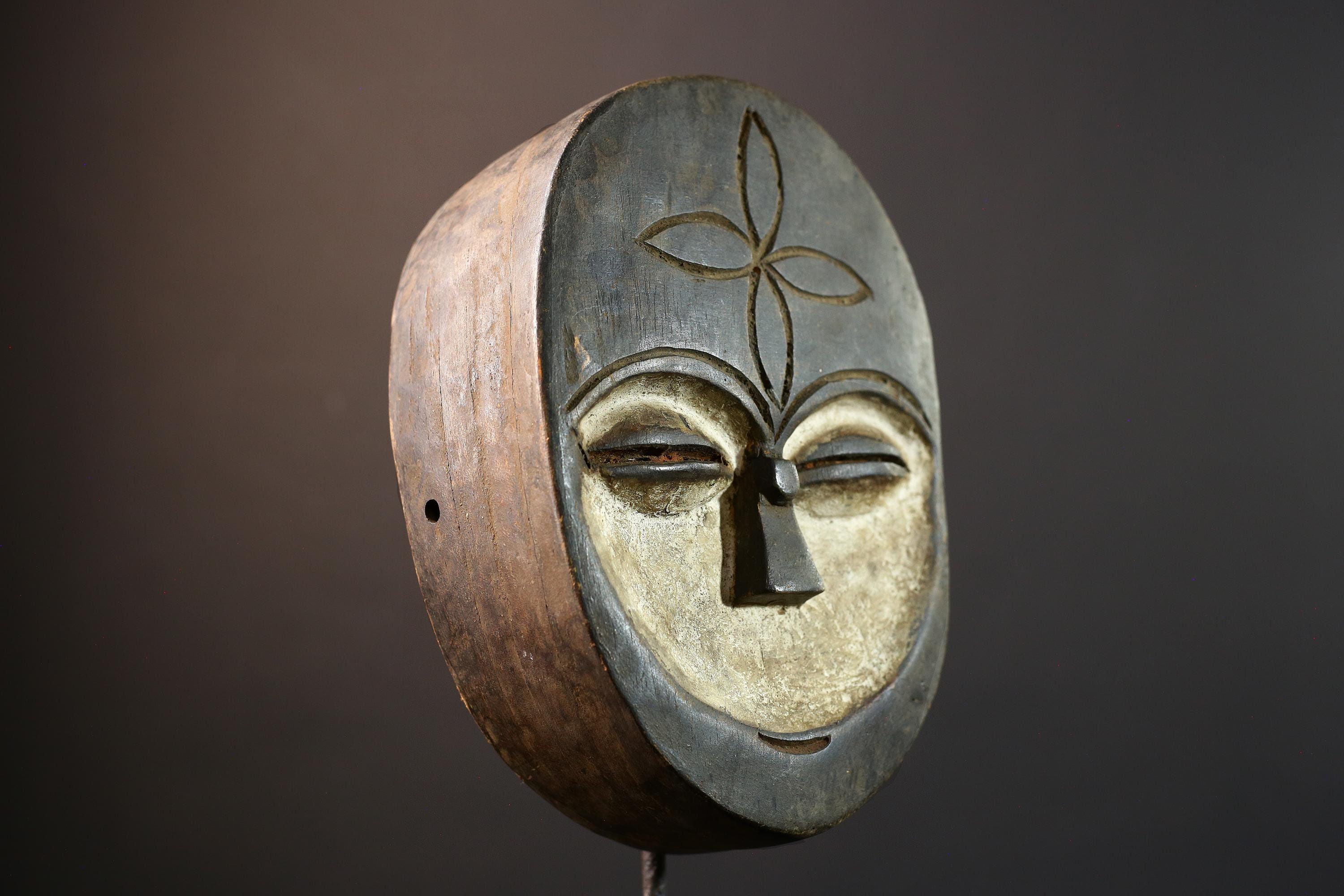 African Kota mask, tribal wall mask, white Gabon mask, reliquary art decor, ceremonial wood mask, African spiritual face art-G5397