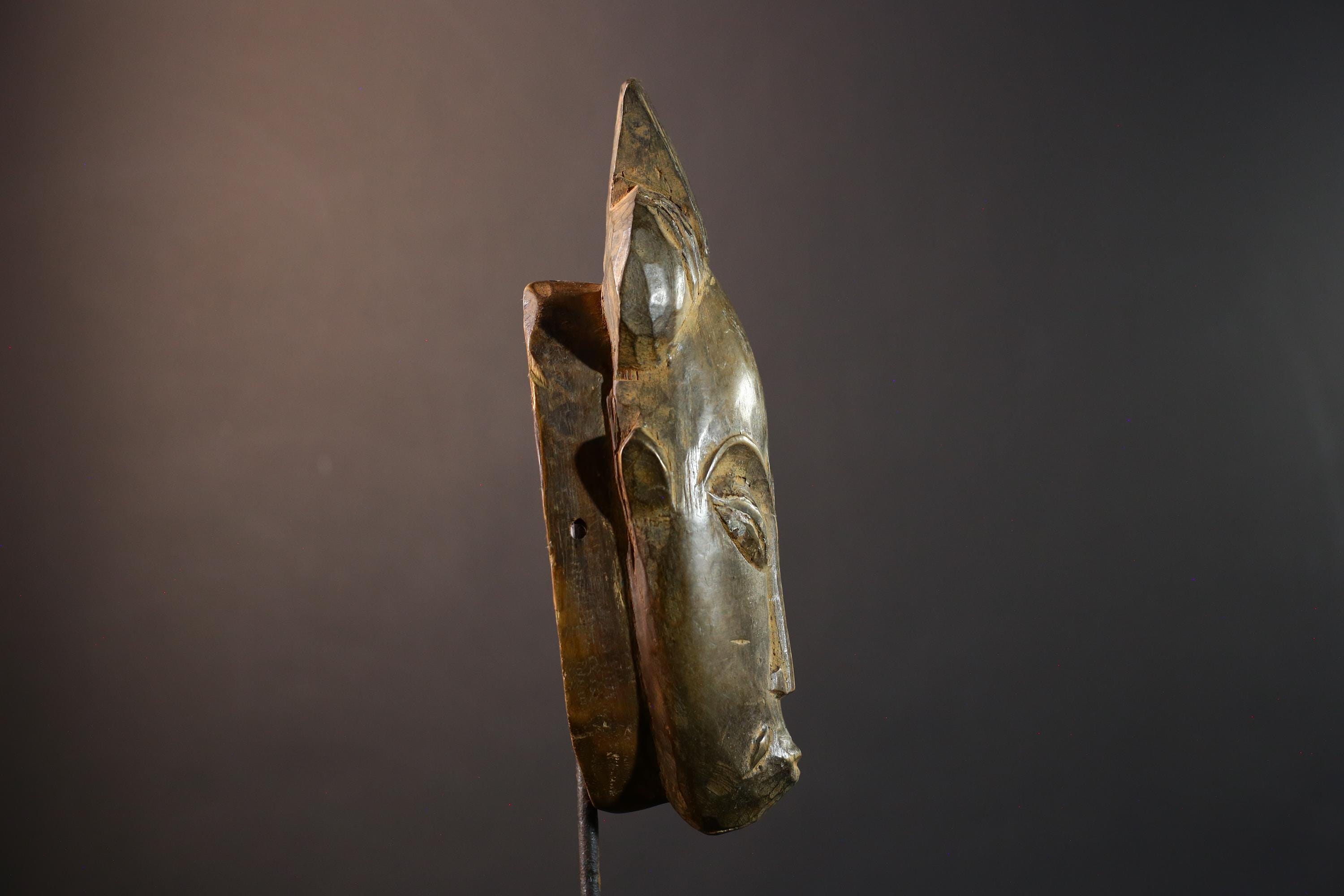 African Baule mask, tribal African face art, Baule dance mask decor, hand carved wall mask, ivory coast wooden sculpture-G5398