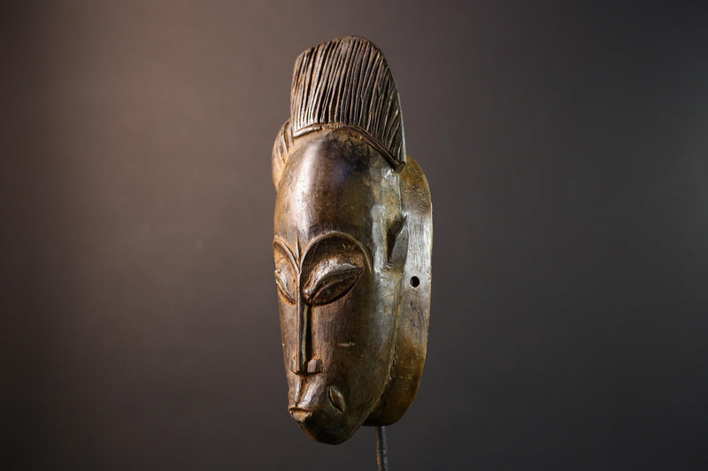 African Baule mask, tribal African face art, Baule dance mask decor, hand carved wall mask, ivory coast wooden sculpture-G5398