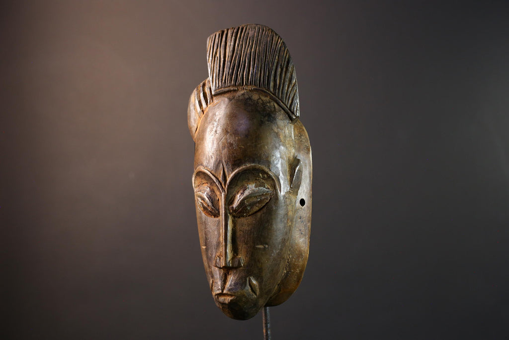 African Baule mask, tribal African face art, Baule dance mask decor, hand carved wall mask, ivory coast wooden sculpture-G5398