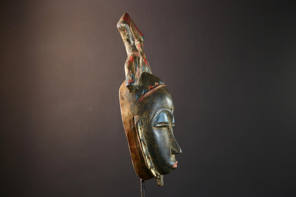 African Punu mask, tribal face wall decor, Gabon wooden art mask, hand carved mask sculpture, African ancestral spirit art-G5399