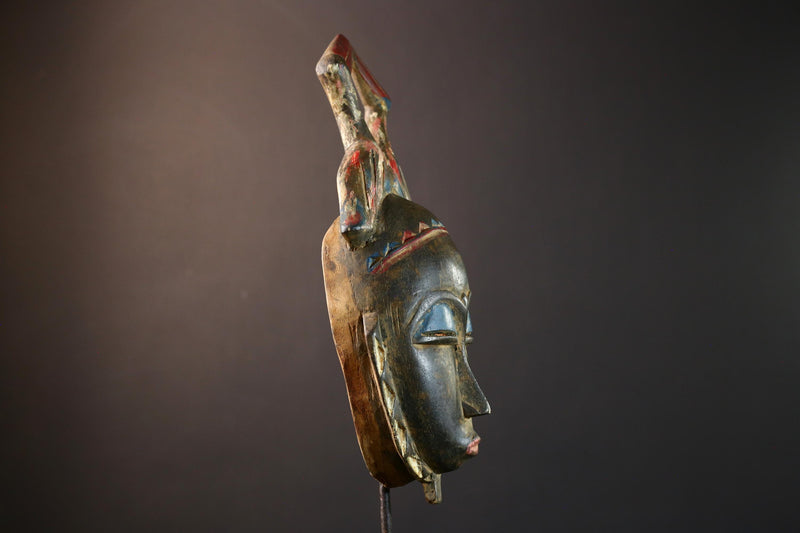 African Punu mask, tribal face wall decor, Gabon wooden art mask, hand carved mask sculpture, African ancestral spirit art-G5399