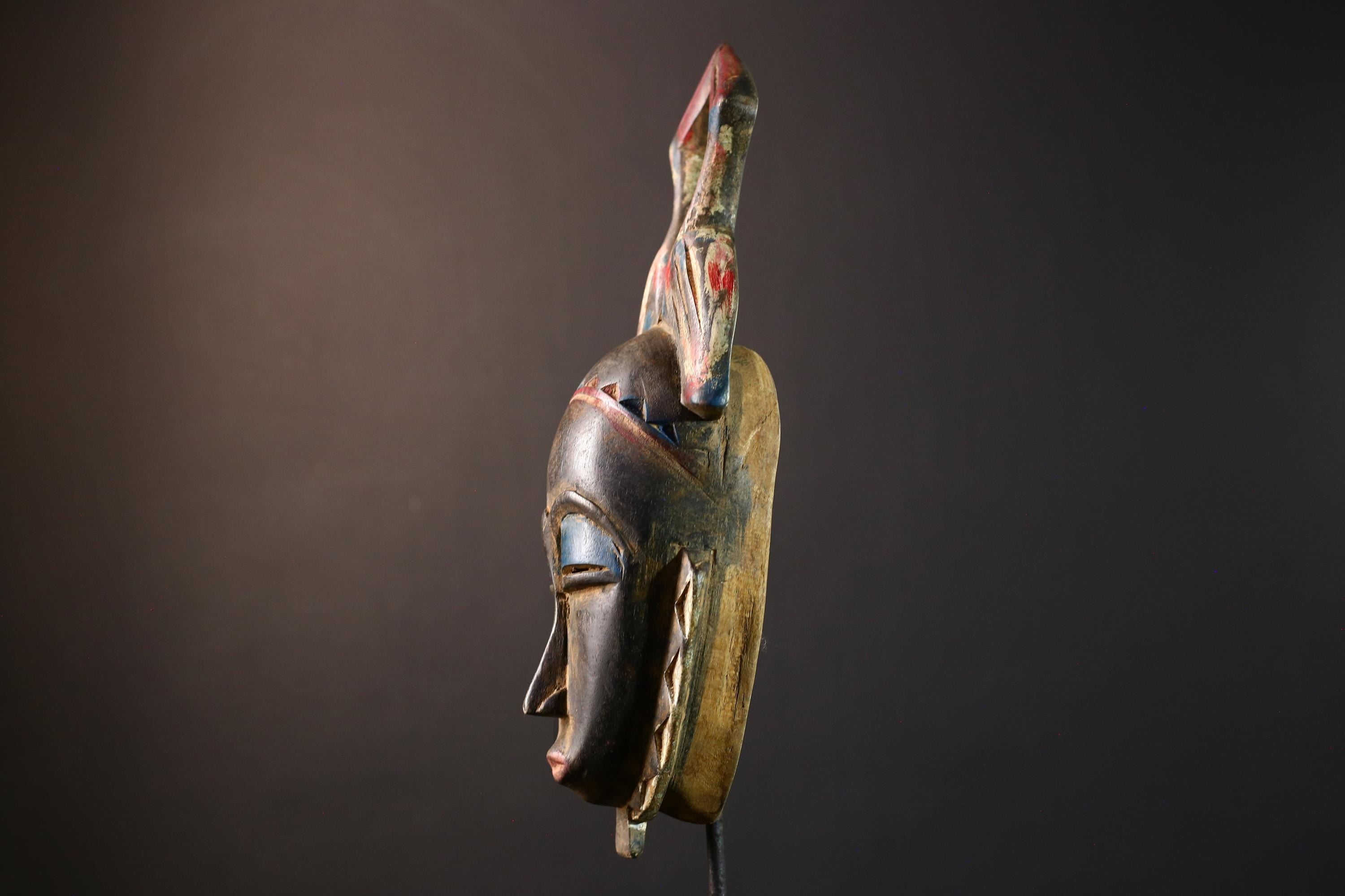 African Punu mask, tribal face wall decor, Gabon wooden art mask, hand carved mask sculpture, African ancestral spirit art-G5399