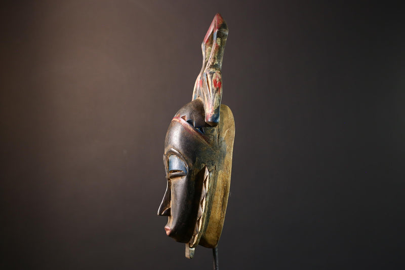 African Punu mask, tribal face wall decor, Gabon wooden art mask, hand carved mask sculpture, African ancestral spirit art-G5399