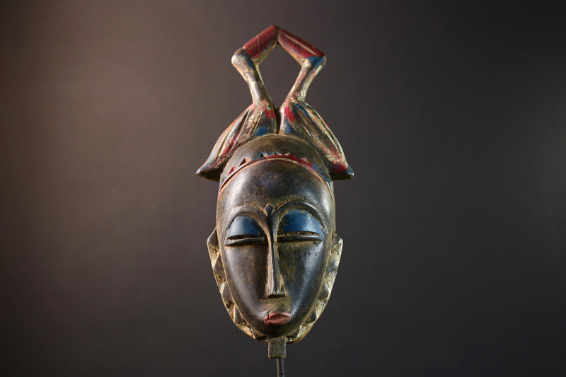 African Punu mask, tribal face wall decor, Gabon wooden art mask, hand carved mask sculpture, African ancestral spirit art-G5399