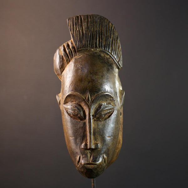 African Baule mask, tribal African face art, Baule dance mask decor, hand carved wall mask, ivory coast wooden sculpture-G5398
