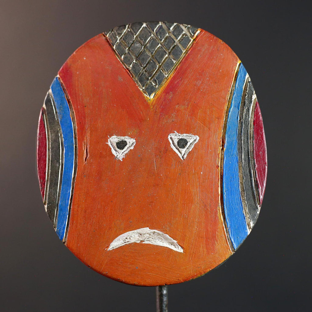 African Bwa mask, tribal sun face mask decor, Burkina Faso wood art, hand carved African wall mask, colorful geometric face art-G5400