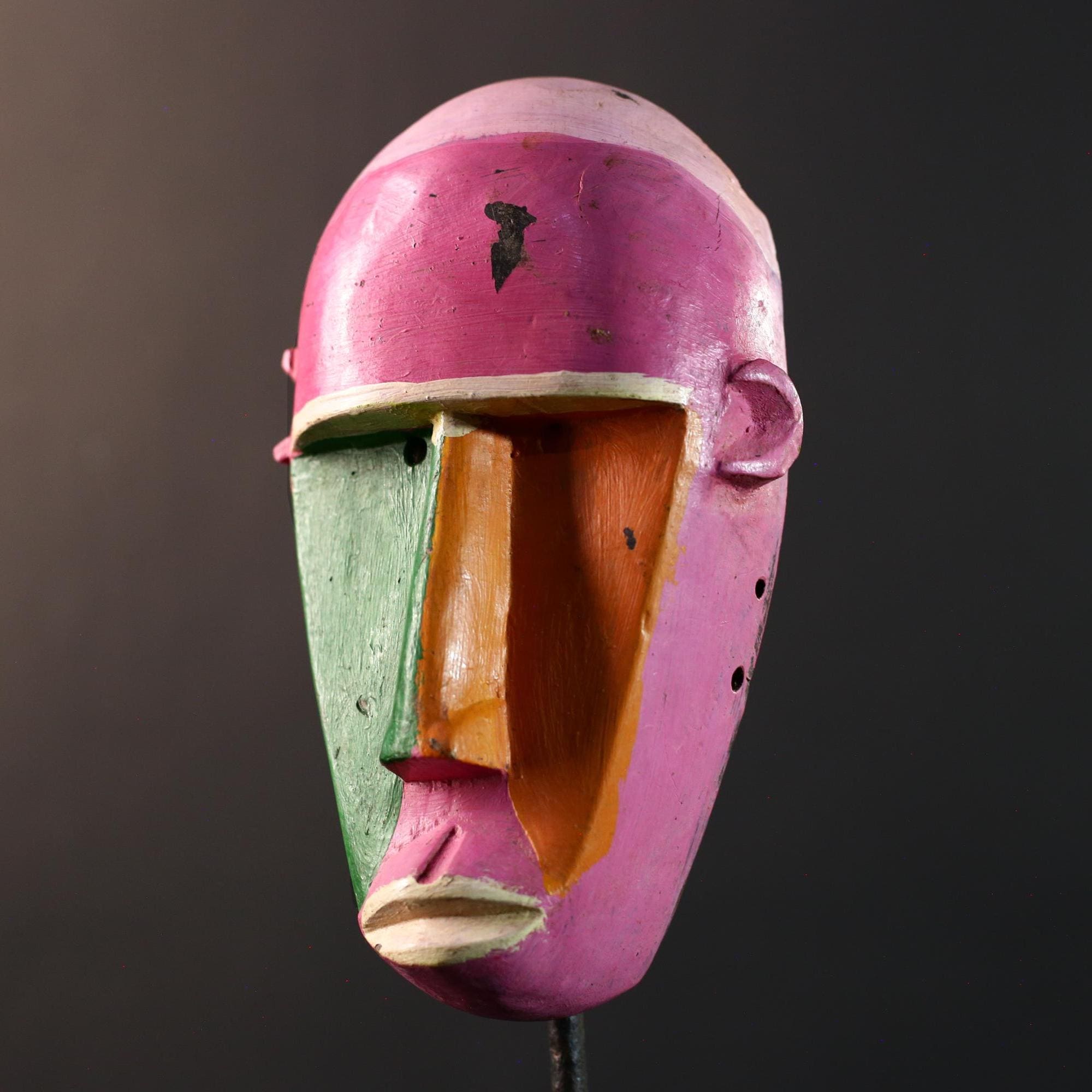 African abstract mask, modern Baule mask wall art, tribal colorful wood decor, contemporary African face mask, hand carved sculpture-G5401