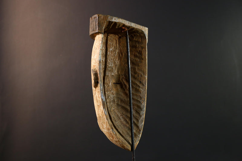 African Songye mask, tribal kifwebe male mask art, DR Congo carved wall mask, geometric African face, spiritual ritual decor-G5404