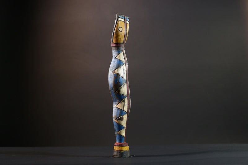 African Gurunsi sculpture, tribal fertility statue art, painted wood female figure, carved wall decor from Burkina Faso-G5406
