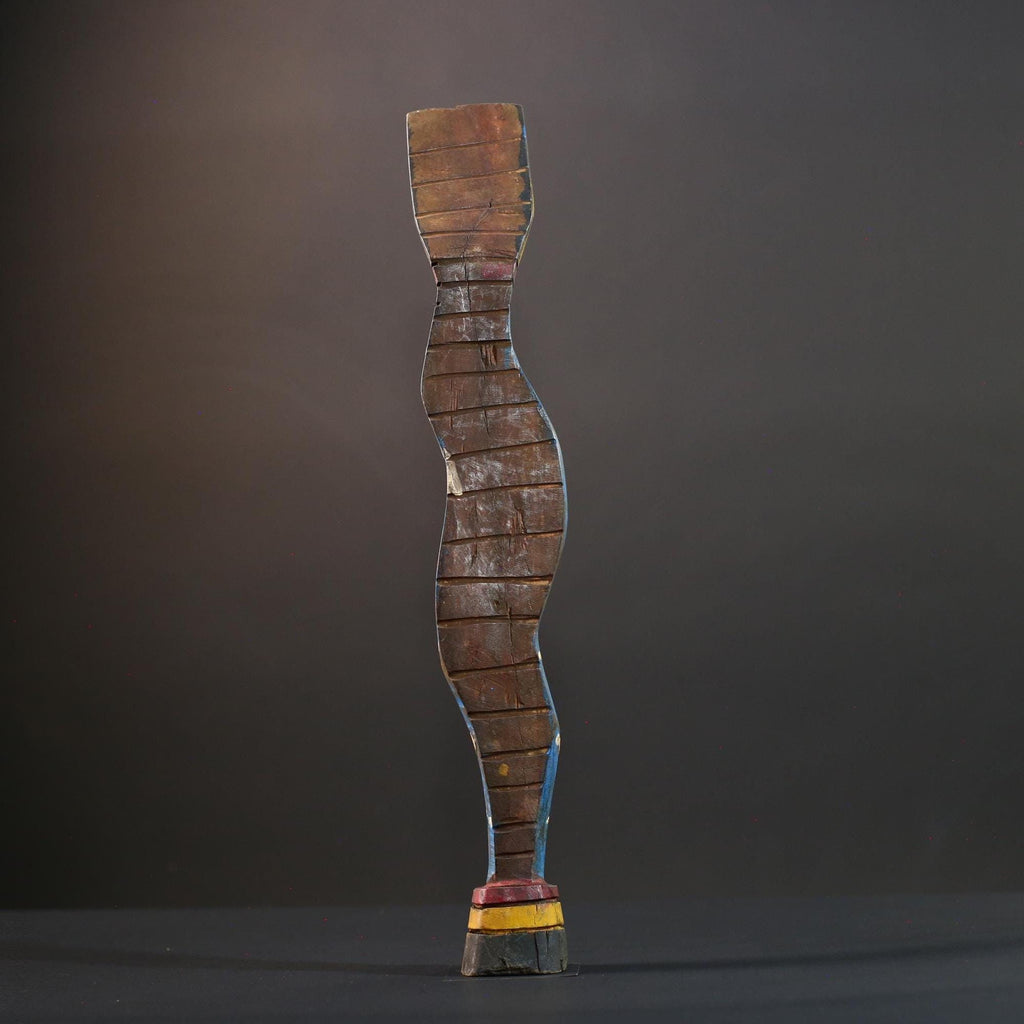 African Gurunsi sculpture, tribal fertility statue art, painted wood female figure, carved wall decor from Burkina Faso-G5406
