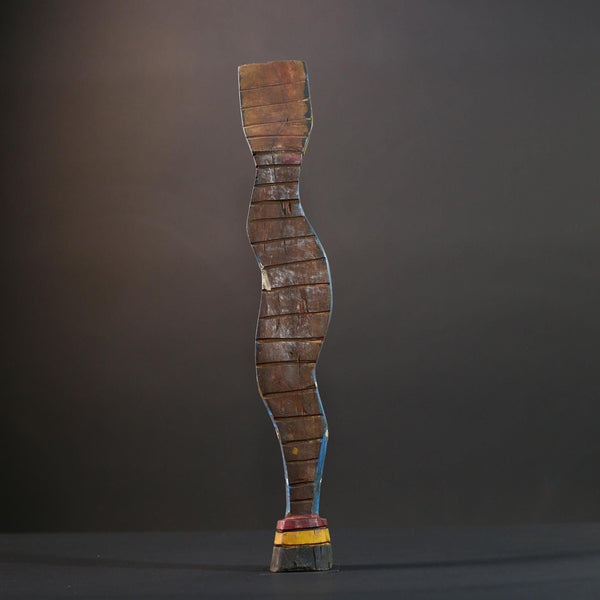 African Gurunsi sculpture, tribal fertility statue art, painted wood female figure, carved wall decor from Burkina Faso-G5406