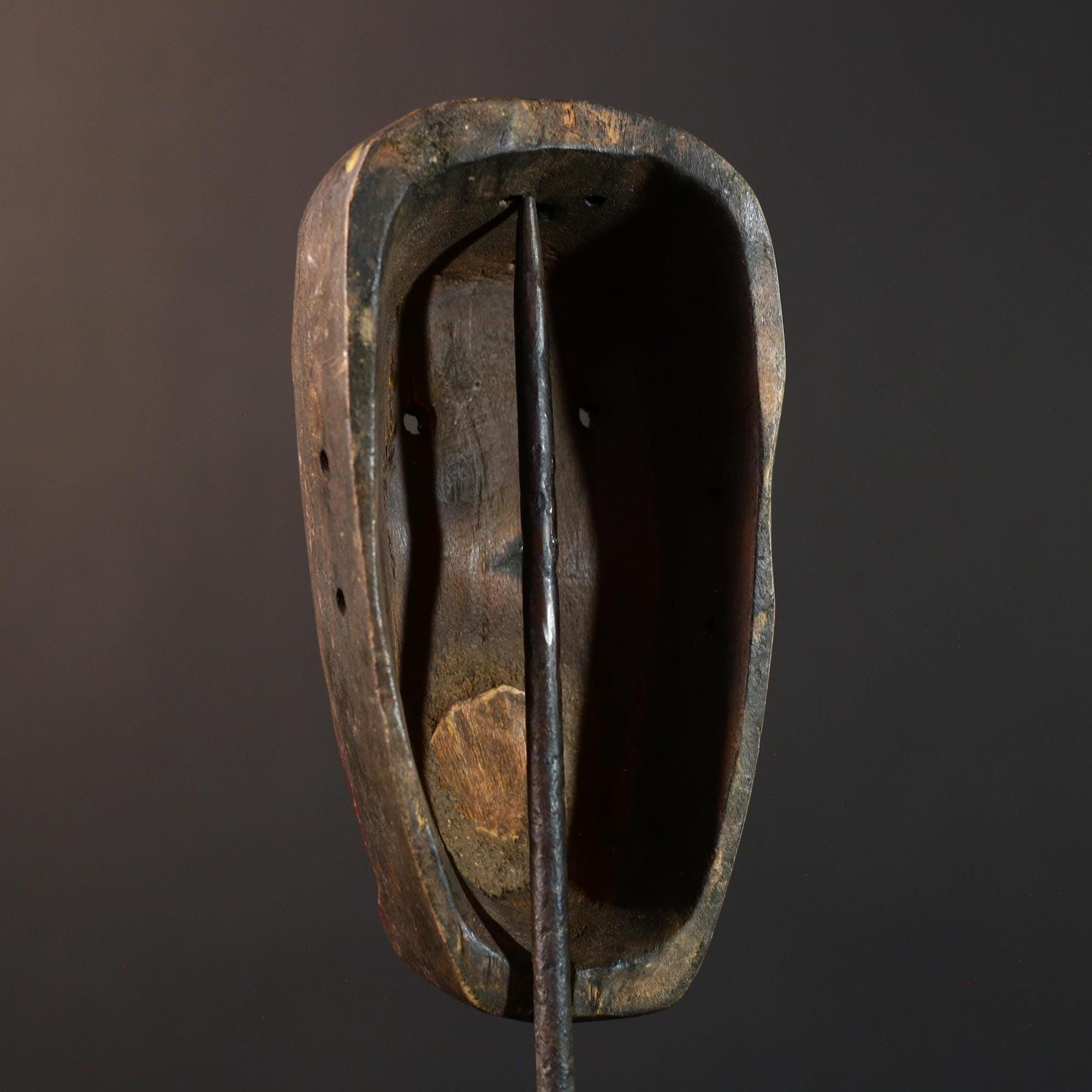 African abstract mask, modern tribal wood wall art, Dan style painted face decor, colorful hand carved African sculpture-G5407